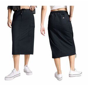 ⭐Converse Women's Maxi Skirt Long Woven Cargo Size S Black Street Wear 4 Pockets